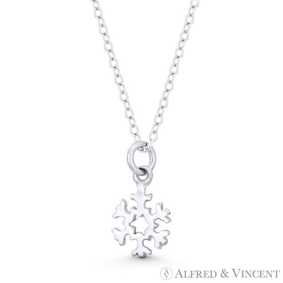 Tiny Snowflake Winter Holiday Charm Pendant in .925 Sterling Silver - Picture 1 of 1